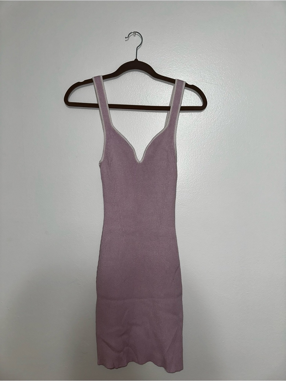 Abercrombie & Fitch Mauve Ribbed V-Neck Mini Dress